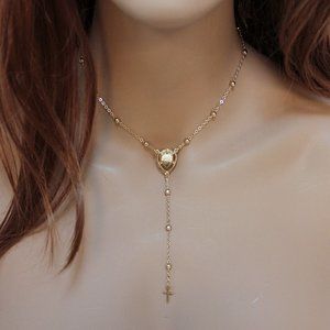 Gold Sacred Heart Rosary Necklace